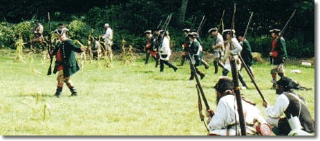 Minutemen advancing at Lexington in a reinactment.