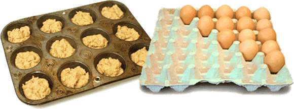 Decorative picture of muffin-tin and egg-carton.