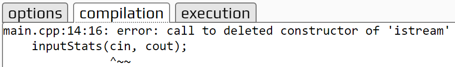 Error message when passing streams by value.