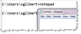 Running Notepad from the command line.